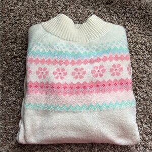 Janie and Jack Cream Sweater with Pink and Green Patterns